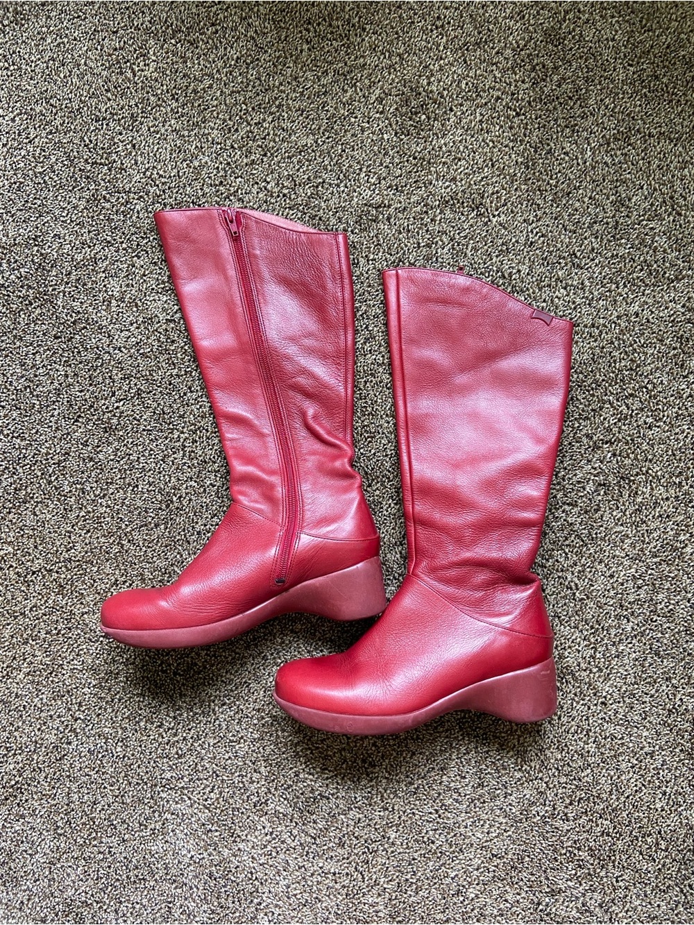 CAMPER Red Genuine Leather Zip Boots Women Size 38